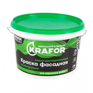 Краска ВД Krafor фасадная Особопрочная 1,5кг зеленая