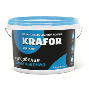 Краска ВД Krafor интер.супербелая 14 кг син