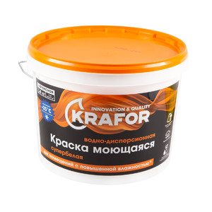 Краска ВД Krafor латак. интер. моющаяся супербелая1,5 кг оранж